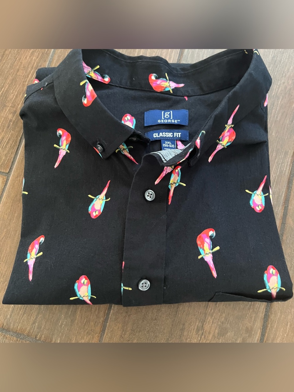 Tropical Black Resortwear Shirt with Parrots by George size 2XL